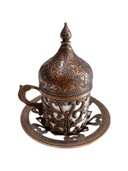Osmanlı Motifli 6 Kişilik Kahve Fincan Takımı Bakır İşlemeli (Özel Üretim)