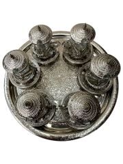 Osmanlı Motifli Döküm Dekoratif 6 Kişilik Çay Takımı (Gümüş Renk)