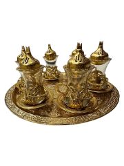 Osmanlı Motifli Döküm Dekoratif 6 Kişilik Çay Takımı (Gold Renk)