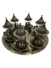 Osmanlı Motifli Döküm Dekoratif 6 Kişilik Çay Takımı (Kahve Renk)