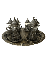 Osmanlı Motifli Döküm Dekoratif 6 Kişilik Çay Takımı (Kahve Renk)