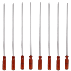 Çelik Paslanmaz Şiş 1 Adet 2 Cm Yassı 60 Cm Boy Ahşap Saplı (Hakiki Krom)