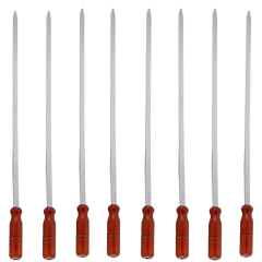 Çelik Paslanmaz Şiş 1 Adet 2 Cm Yassı 60 Cm Boy Ahşap Saplı (Hakiki Krom)
