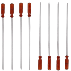 Çelik Paslanmaz Şiş 1 Adet 2 Cm Yassı 60 Cm Boy Ahşap Saplı (Hakiki Krom)