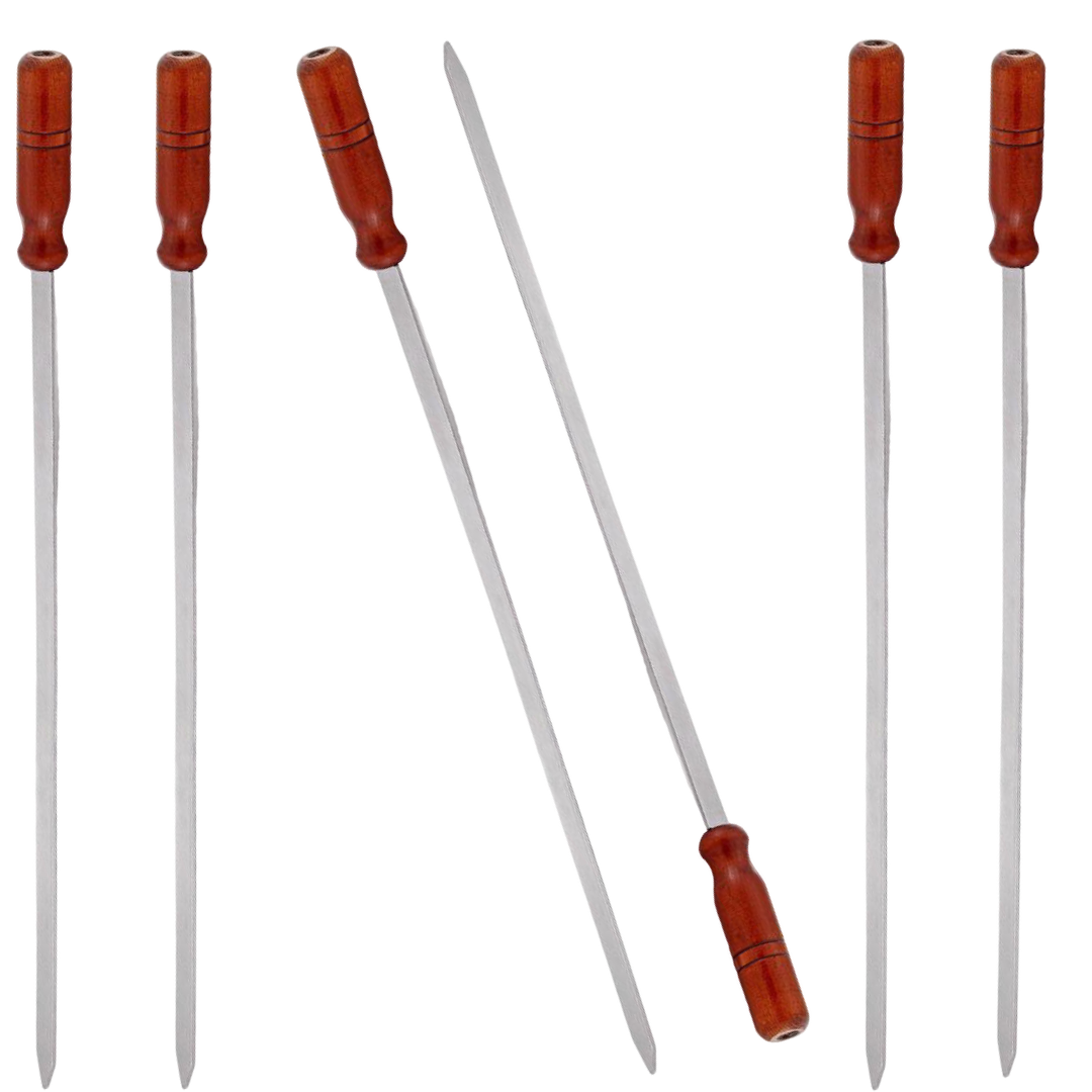 Çelik Paslanmaz Şiş 1 Adet 2 Cm Yassı 60 Cm Boy Ahşap Saplı (Hakiki Krom)