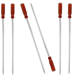 Çelik Paslanmaz Şiş 1 Adet 2 Cm Yassı 60 Cm Boy Ahşap Saplı (Hakiki Krom)