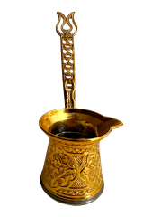 Osmanlı Motifli 2 Kişilik Kahve Fincan Takımı Tepsili+Cezveli Sunum Seti (Gold)