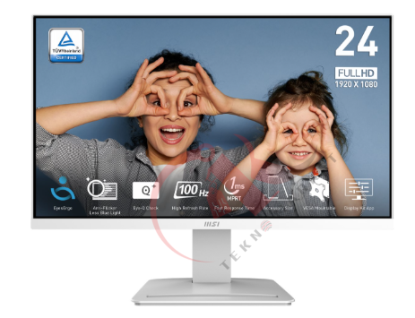 MSI 23.8'' PRO MP2412W 1920x1080 (FHD) 16:9 FLAT VA 100HZ 1MS ADAPTIVE-SYNC BEYAZ MONITOR