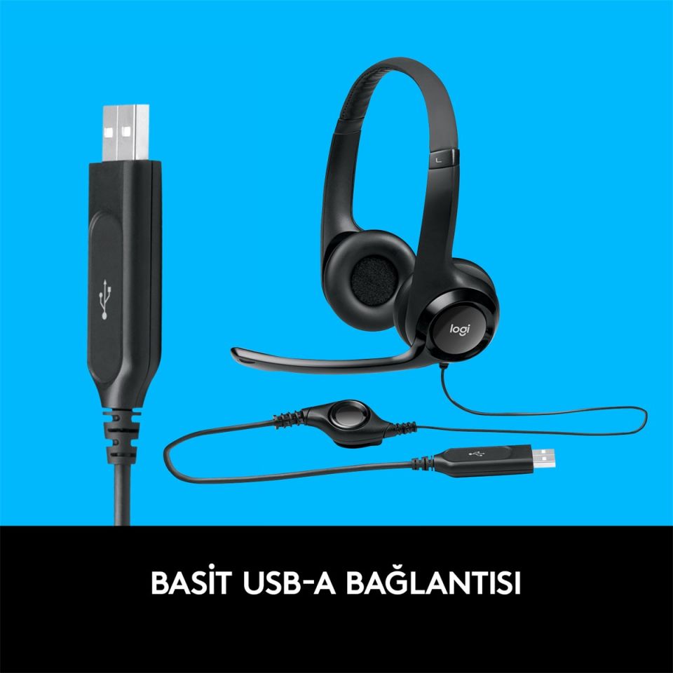 LOGITECH H390 USB GÜRÜLTÜ ÖNLEYİCİ MİKROFONLU KULAKLIK-SİYAH 981-000406