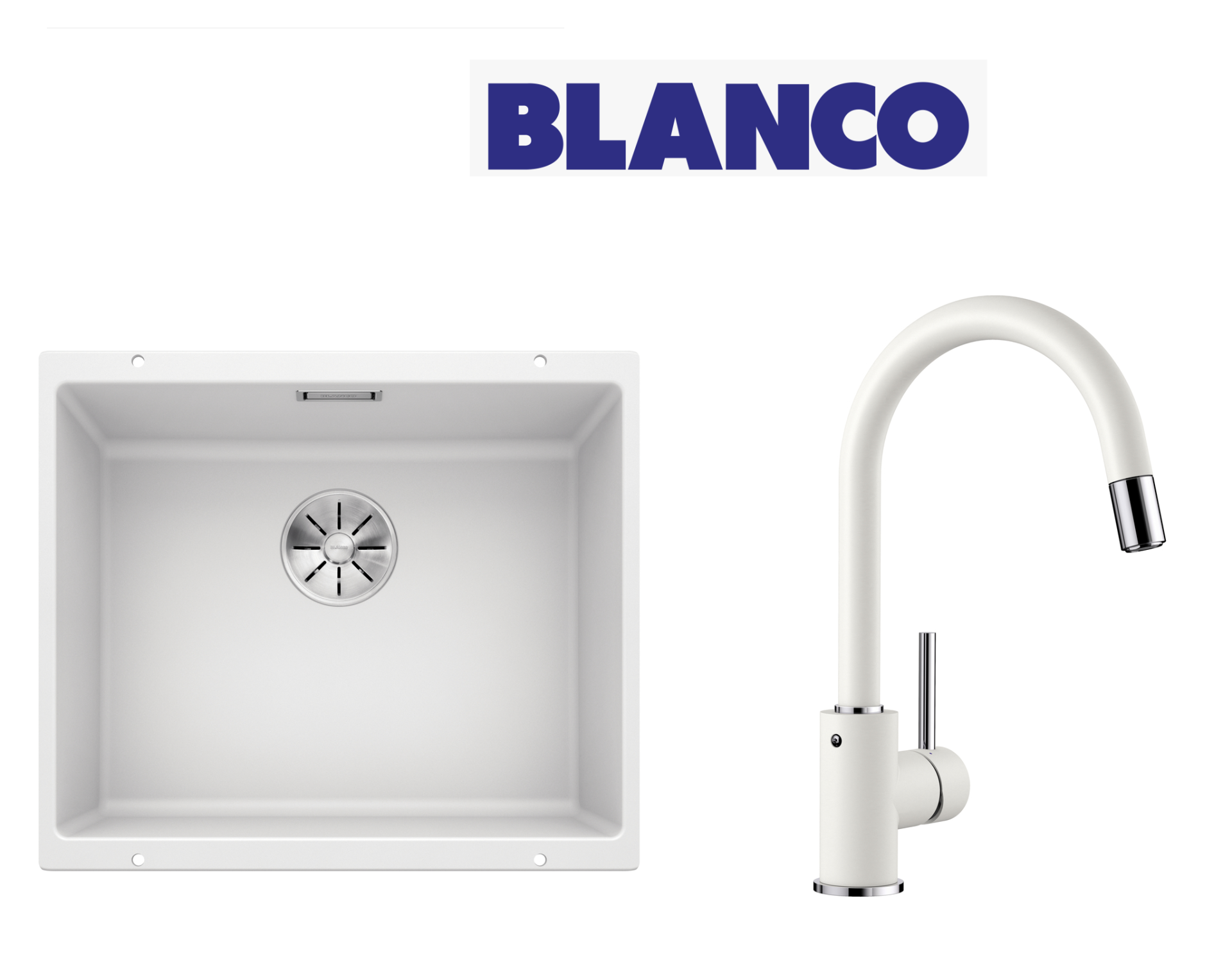 Blanco Subline 500 U Tezgah Altı Beyaz Evye + Blanco Mida S Spiralli Beyaz Armatur