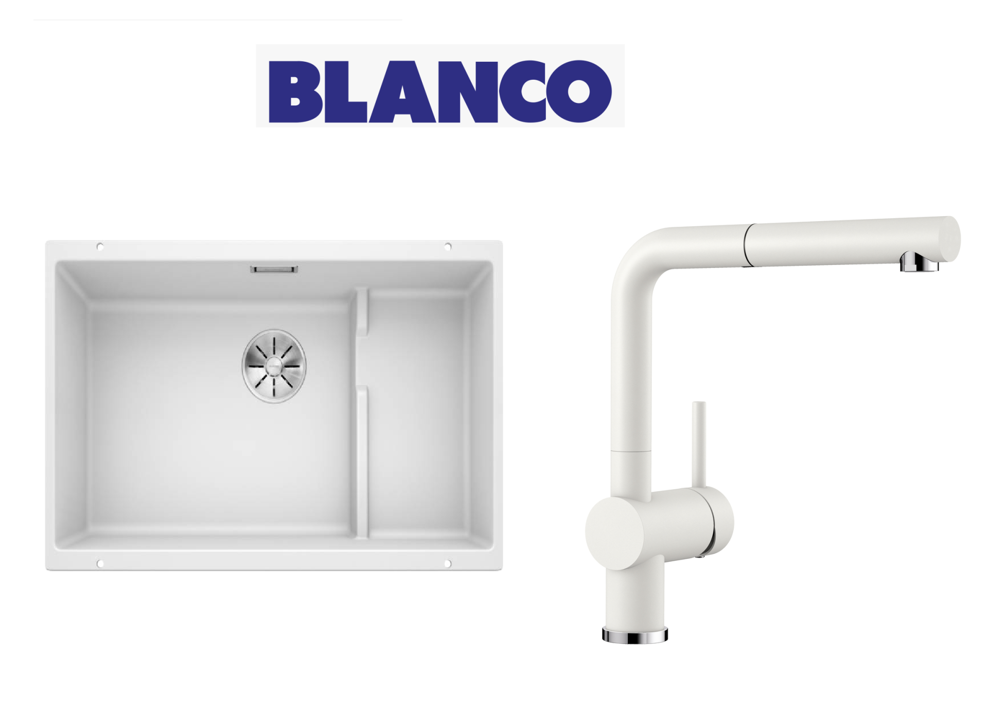 Blanco 700 U Level  Tezgah Altı 1.5 Gozlu Beyaz Evye + Blanco Linus S Spiralli Beyaz Armatür Kampanyası