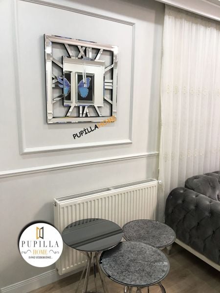 Aynalı Gümüş Renk Kare Saat