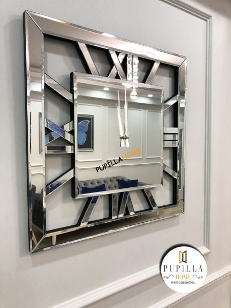 Aynalı Gümüş Renk Kare Saat