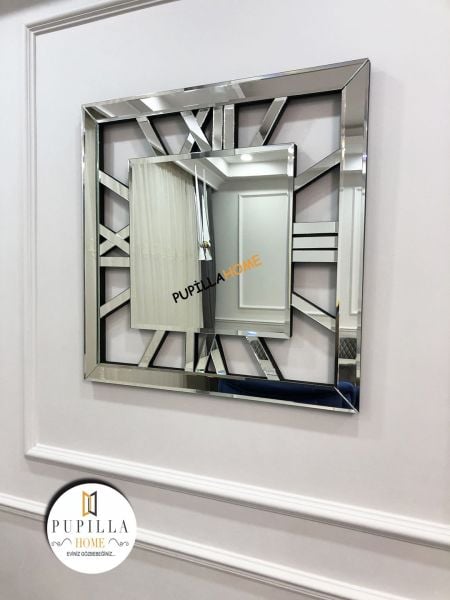 Aynalı Gümüş Renk Kare Saat