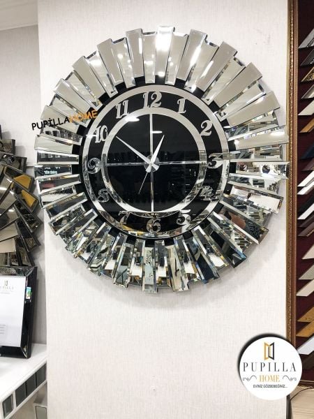 Güneş Model Aynalı Saat Gümüş Renk Türkçe Rakam