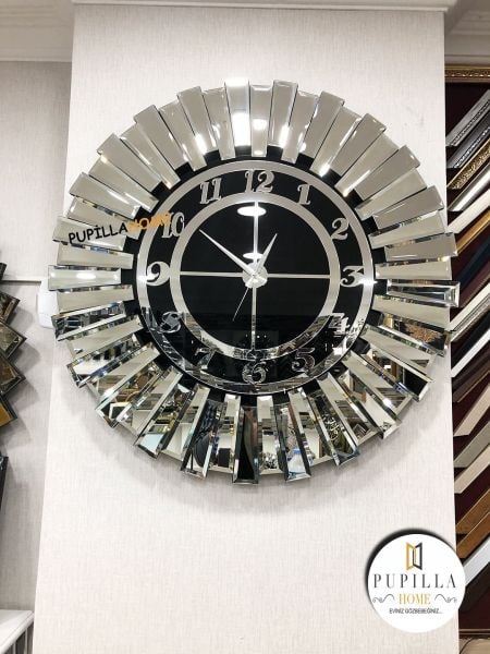 Güneş Model Aynalı Saat Gümüş Renk Türkçe Rakam