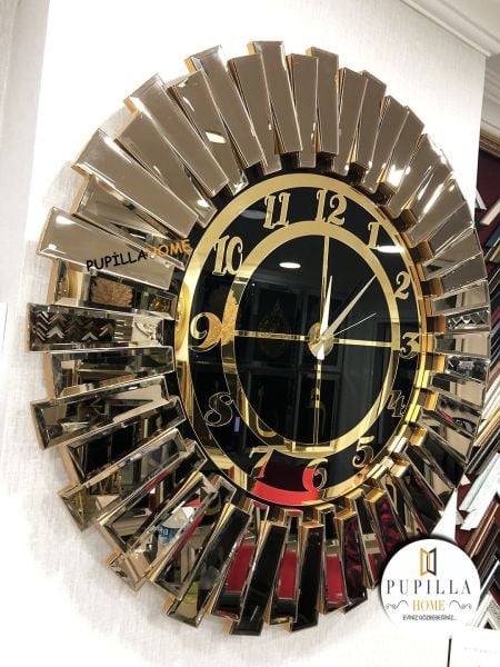 Güneş Model Aynalı Saat Bronz Renk Türkçe Rakam