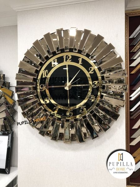 Güneş Model Aynalı Saat Bronz Renk Türkçe Rakam