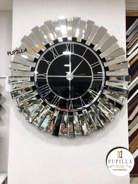 Güneş Model Aynalı Saat Gümüş Renk Roma Rakam