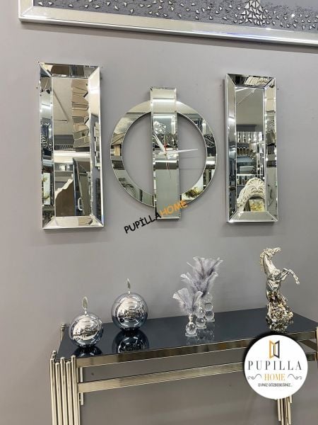 Venüs Model Aynalı Saat Set Gümüş Renk