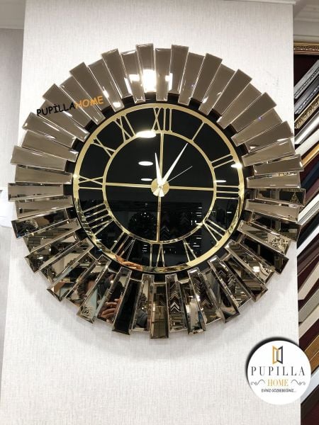 Güneş Model Aynalı Saat Bronz Renk Roma Rakam