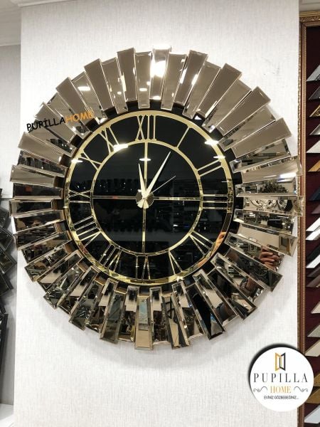 Güneş Model Aynalı Saat Bronz Renk Roma Rakam