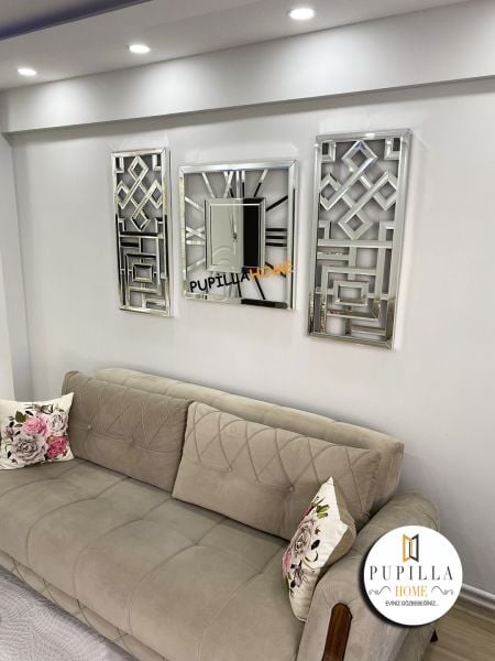 Sarmaşık Model Aynalı Saat Set Gümüş Renk