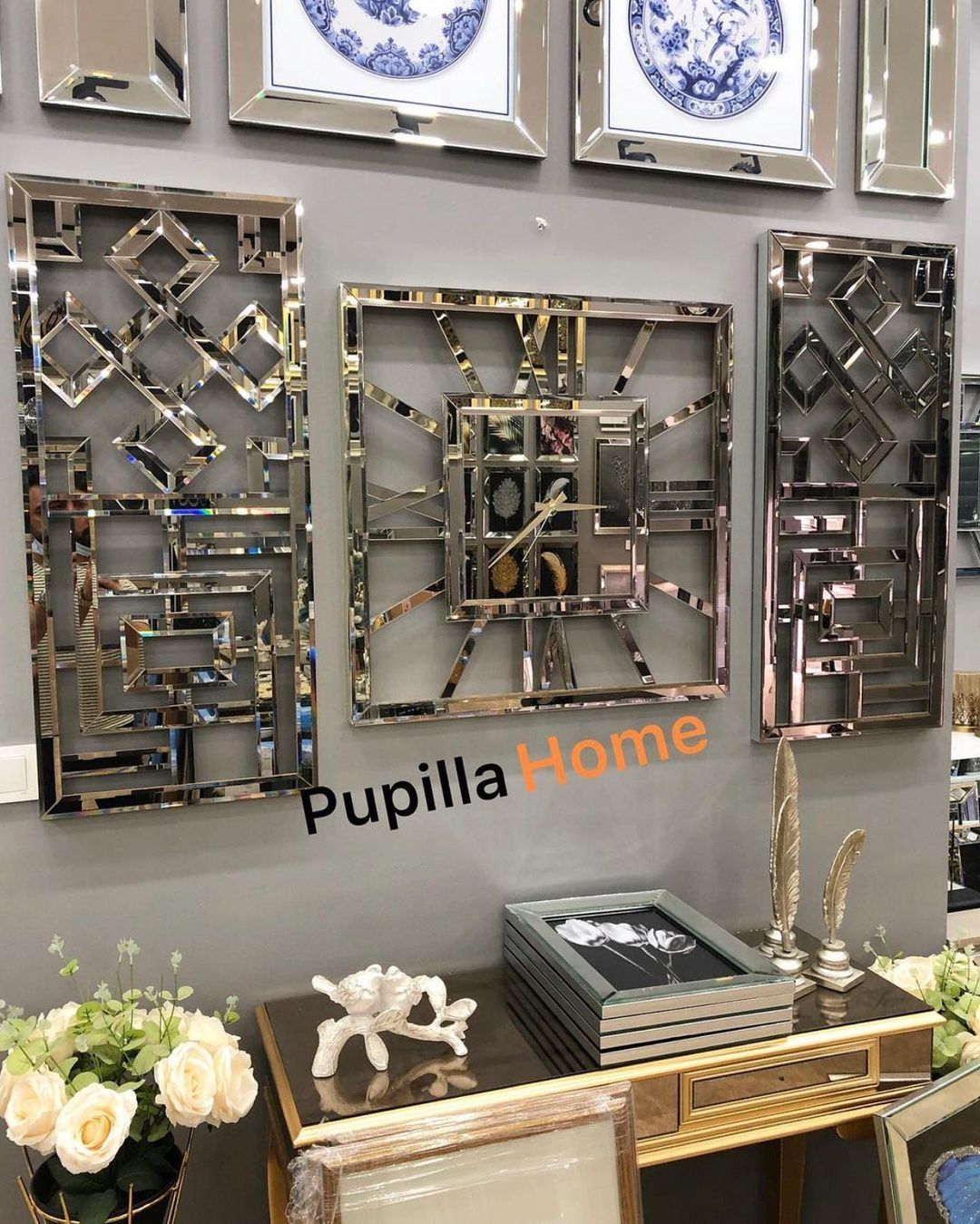 Sarmaşık Model Aynalı Saat Set Bronz Renk