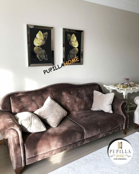 Bronz Renk İkili Kelebek Simli Tablo