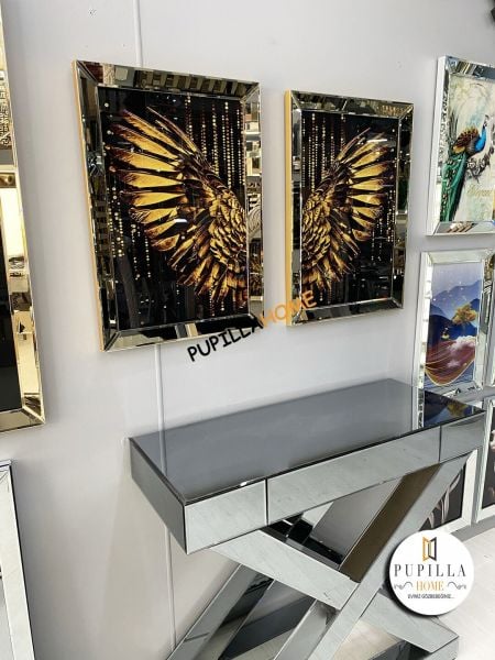 Bronz Renk İkili Damlalı Melek Kanadı Camlı Tablo