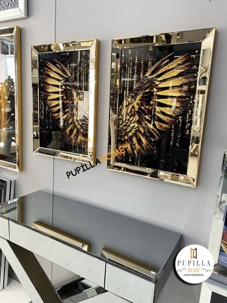 Bronz Renk İkili Damlalı Melek Kanadı Camlı Tablo