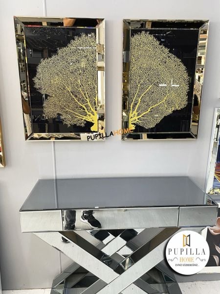 Bronz Renk İkili Mercan Camlı Tablo