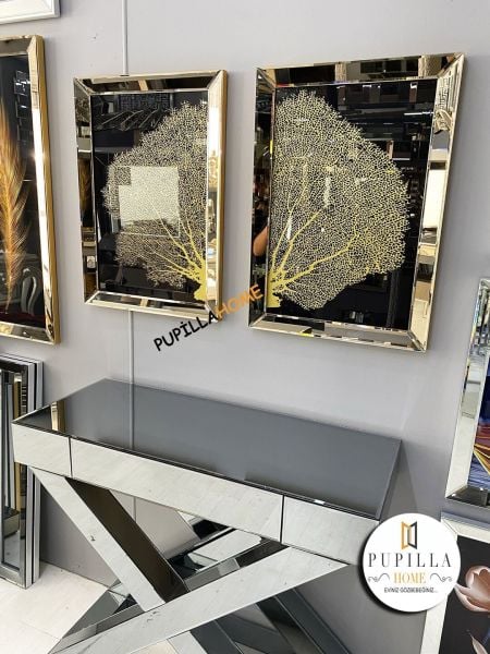 Bronz Renk İkili Mercan Camlı Tablo