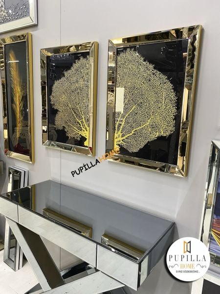 Bronz Renk İkili Mercan Camlı Tablo