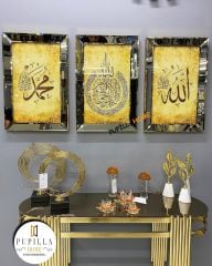 Bronz Renk Üçlü Allah C.C Hz. Muhammed SAV. Ayetel Kürsi Tablo Set