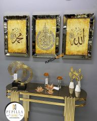 Bronz Renk Üçlü Allah C.C Hz. Muhammed SAV. Ayetel Kürsi Tablo Set