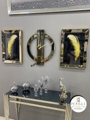 Bronz Renk İkili Tüy Simli Tablo Venüs Model Aynalı Saat