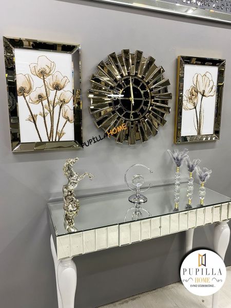Bronz Renk İkili Gelincik Simli Tablo Güneş Model Aynalı Saat