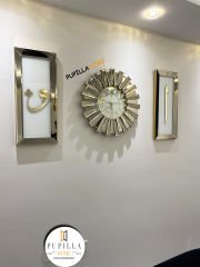 Bronz Renk İkili Elif Vav Tablo Güneş Model Aynalı Saat