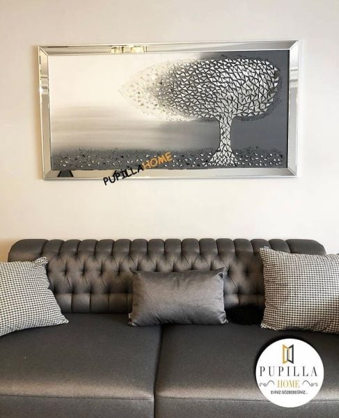 Gümüş Renk Parça Ayna İşlemeli Ağaç Tablo