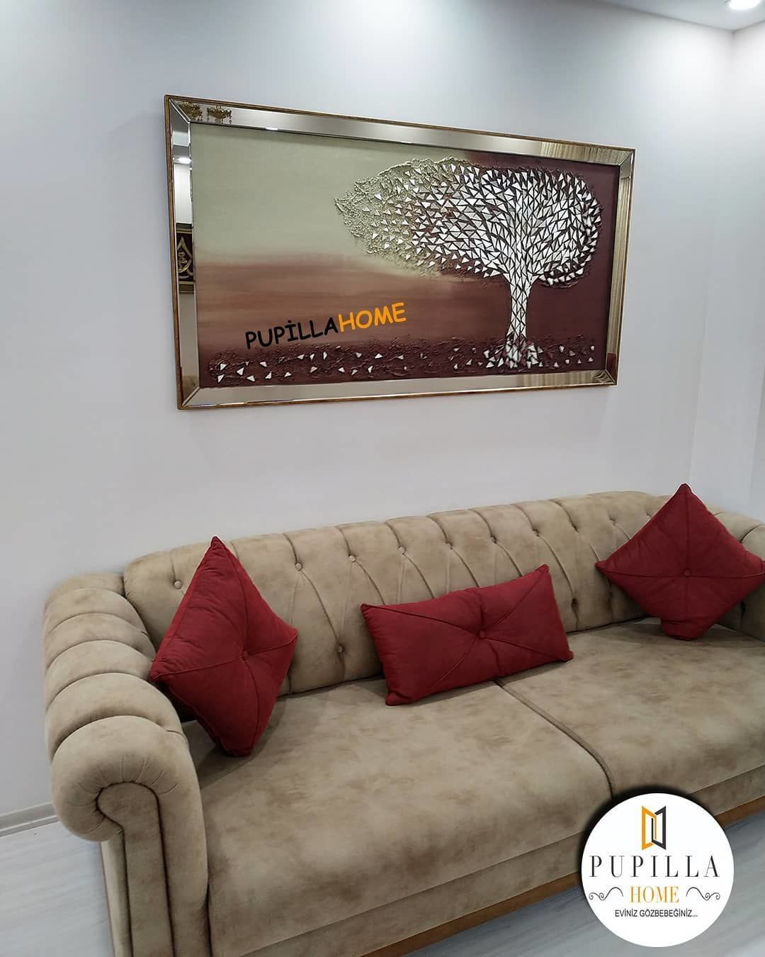 Kahverengi Renk Parça Ayna İşlemeli Ağaç Tablo