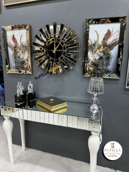 Bronz Renk İkili Mor Bulut Tablo Güneş Model Aynalı Saat