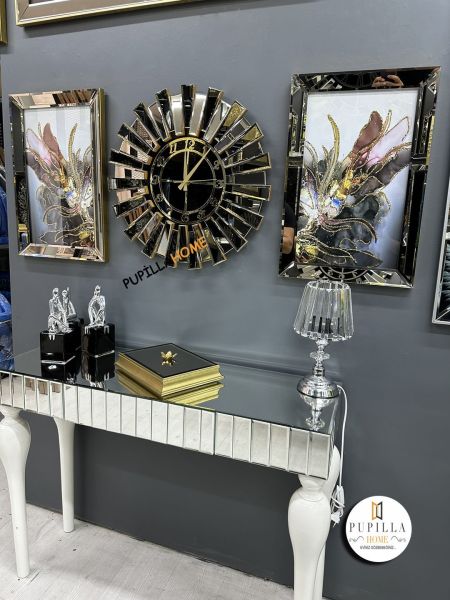 Bronz Renk İkili Mor Bulut Tablo Güneş Model Aynalı Saat