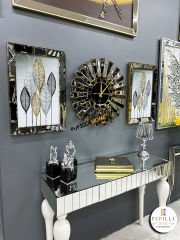 Bronz Renk Simli İkili Yeni Yaprak Tablo Güneş Model Aynalı Saat