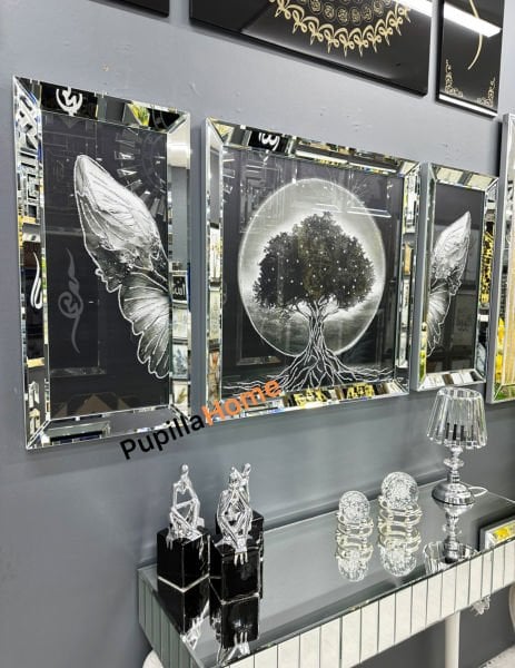 Gümüş Renk Üçlü Hayat Ağacı Tablo Set