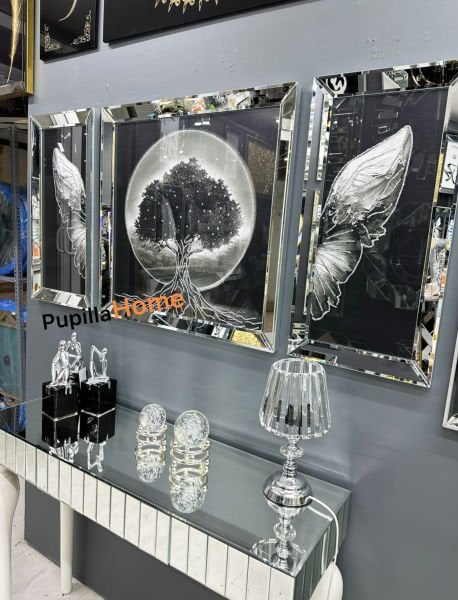 Gümüş Renk Üçlü Hayat Ağacı Tablo Set