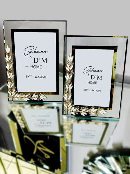 Çiçek Desenli Gold CAMLI  İKİLİ RESİM Çerçeve