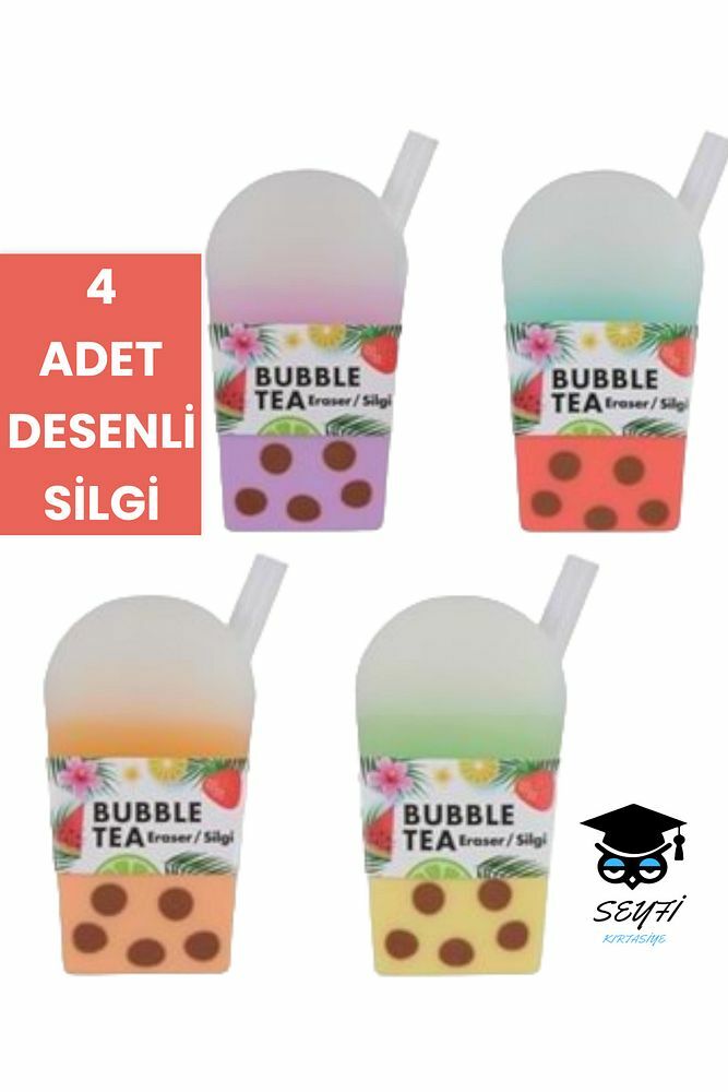 4 ADET DESENLİ SİLGİ BUBBLE TEA ADEL YERLİ ÜRETİM