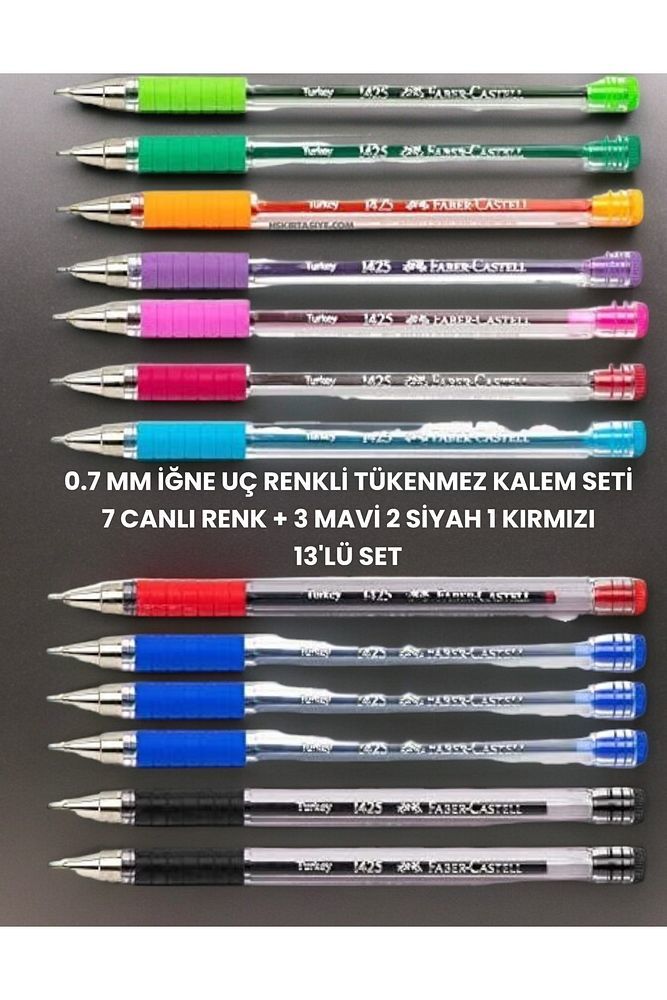 0.7 MM İĞNE UÇ RENKLİ TÜKENMEZ KALEM SETİ 7 CANLI RENK + 3 MAVİ 2 SİYAH 1 KIRMIZI 13'LÜ SET