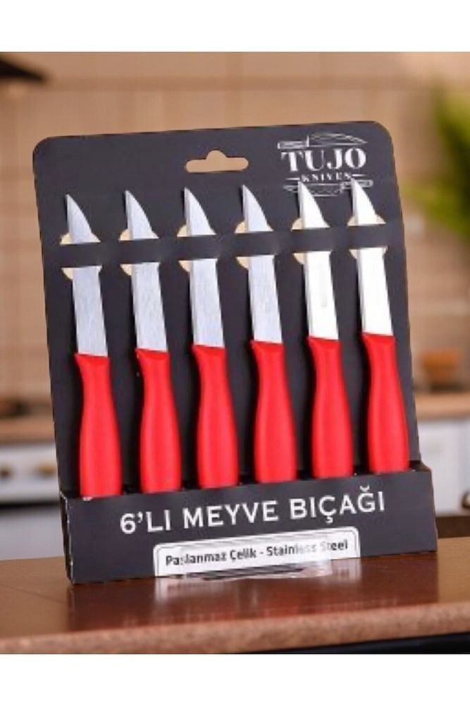 6'LI MEYVE BIÇAĞI PASLANMAZ ÇELİK 6 ADET BIÇAK KIRMIZI